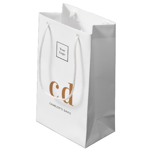 Petit Sac Cadeau Logo or blanc monogramme initiales shopping (Dos Angle)