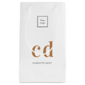Petit Sac Cadeau Logo or blanc monogramme initiales shopping (Devant)
