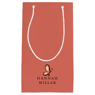 Petit Sac Cadeau Logo personnalisé moderne avec nom en rouge foncé