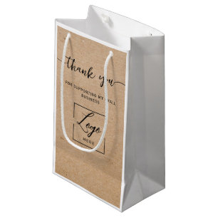 Petit Sac Cadeau Logo rustique Kraft Fabriqué avec amour merci