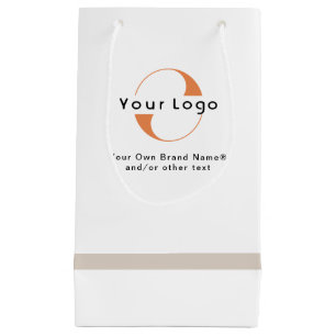 Petit Sac Cadeau Logo sur White & Tan, Black Text Company Business