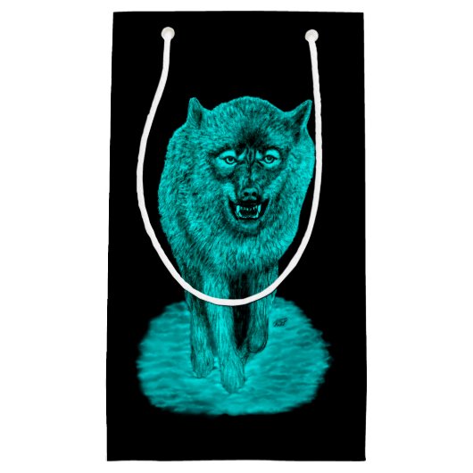 Petit Sac Cadeau Loup noir en colère dans la nuit (Devant)