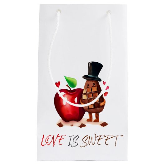 Petit Sac Cadeau Love Is Sweet Apple Chocolate Couple (Devant)
