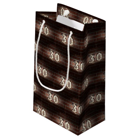 Petit Sac Cadeau lumières de marque pour 30e anniversaire sur briqu (Dos Angle)