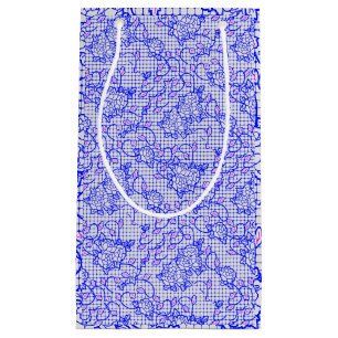 Petit Sac Cadeau Lumineuse filet bleu avec fleurs 02b Offwhite BG