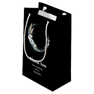 Petit Sac Cadeau Lune Croissant Bleu avec Merci Fleurs Blanches