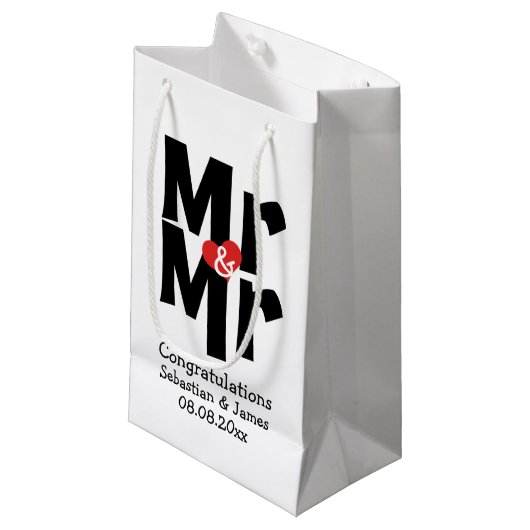 Petit Sac Cadeau M. et M. Black Red Bold Moderne Personnalisé (Devant Angle)