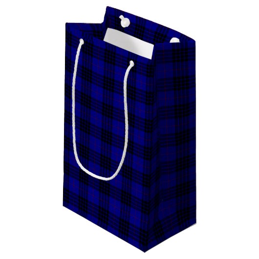 Petit Sac Cadeau MacKay tartan bleu noir plaid (Devant Angle)