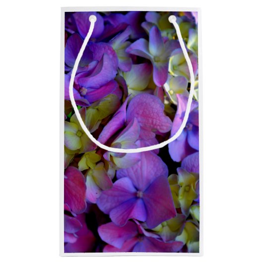 Petit Sac Cadeau Magenta Purple bleu jaune Hydrangeas fleurs (Dos)