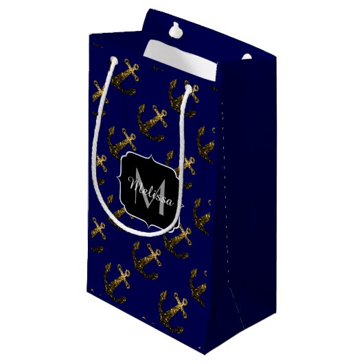 Petit Sac Cadeau Maillot or motif Ancre marine Monogram (Devant Angle)