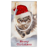 Petit Sac Cadeau Maine Coon Chat De Noël En Neige (Devant)