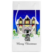 Petit Sac Cadeau Maison de Noël enneigée (Devant)