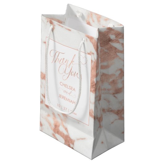 Petit Sac Cadeau Marbre Blanc Rose Gold Merci (Devant Angle)