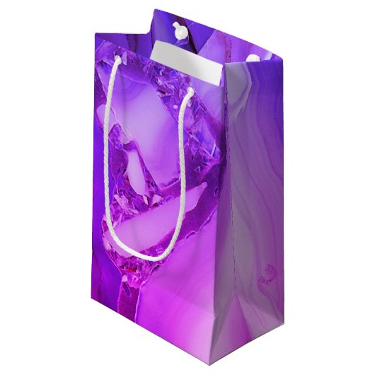 Petit Sac Cadeau Marbre Violet Exotique (Devant Angle)