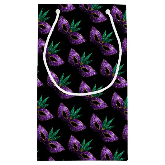 Petit Sac Cadeau Mardi Gras Masque violet vert or éclaboussures mot (Dos)