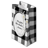 Petit Sac Cadeau Marguerites sur le bison noir et blanc plaqué (Devant Angle)