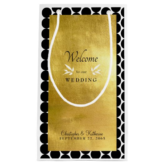 Petit Sac Cadeau Mariage Black & Gold moderne Bienvenue Favoriser (Devant)