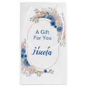 Petit Sac Cadeau Mariage Bohème Bleu Herbe de Pampas (Dos)