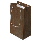 Petit Sac Cadeau Mariage campagnard rustique moderne bois brun fonc (Dos Angle)