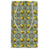 Petit Sac Cadeau Mariage carrelage méditerranéen Capri jaune bleu c (Devant)