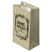 Petit Sac Cadeau Mariage classique Vintage vert noir (Devant Angle)
