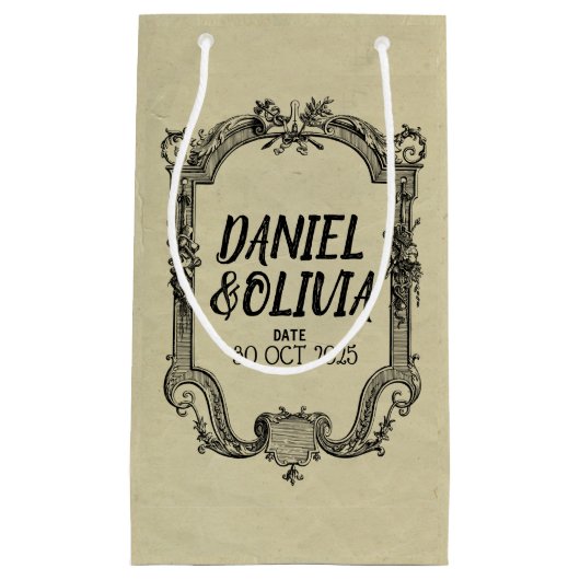 Petit Sac Cadeau Mariage classique Vintage vert noir (Devant)