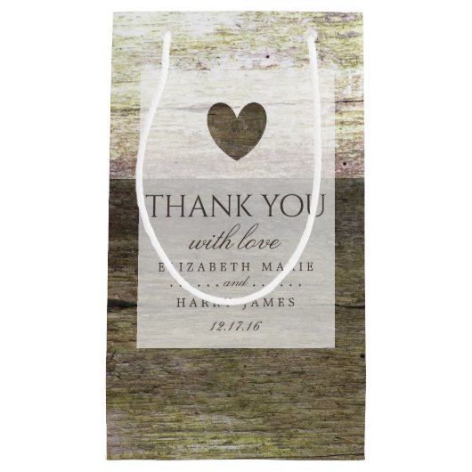 Petit Sac Cadeau Mariage Country Wood Heart (Devant)