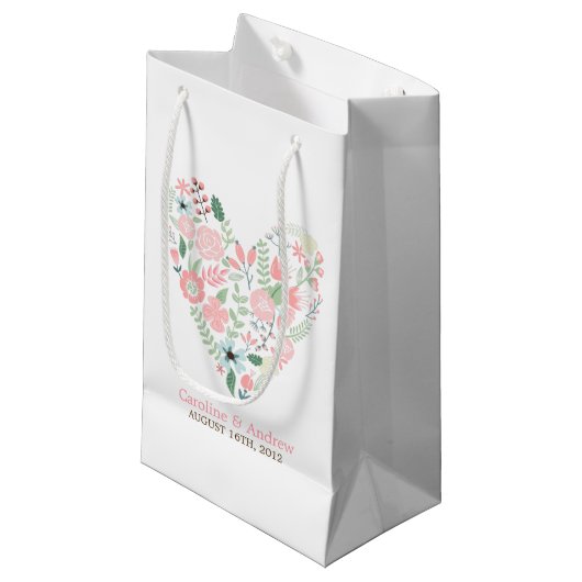 Petit Sac Cadeau Mariage de coeur floral moderne (Devant Angle)