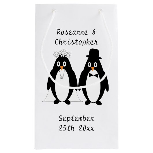 Petit Sac Cadeau Mariage de conception de pingouin (Dos)