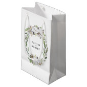 Petit Sac Cadeau Mariage de fleurs d'aquarelle blanche et or (Devant Angle)