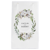 Petit Sac Cadeau Mariage de fleurs d'aquarelle blanche et or (Devant)