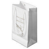 Petit Sac Cadeau Mariage Faveur Or Blanc Texte Foliage Ouline (Devant Angle)