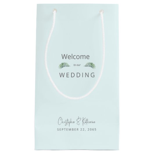 Petit Sac Cadeau Mariage Favour Ice Blue Tropical Noms et Date (Devant)