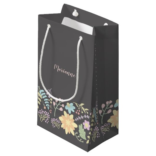 Petit Sac Cadeau Mariage floral rose gris (Devant Angle)