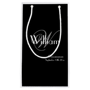 Petit Sac Cadeau Mariage Groomsman Moderne Monogramme Nom Chic Noir
