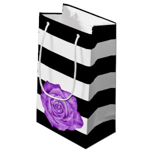 Petit Sac Cadeau Mariage moderne violet Rose noir blanc rayé