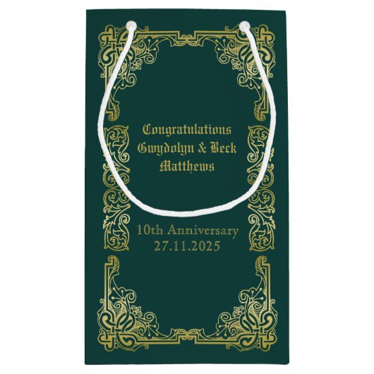 Petit Sac Cadeau Mariage Monogramme Classic Gold Frame Dark Green (Dos)