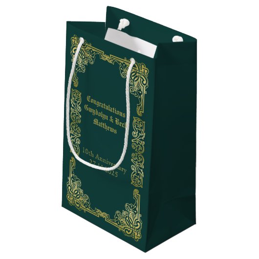Petit Sac Cadeau Mariage Monogramme Classic Gold Frame Dark Green (Dos Angle)