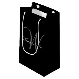 Petit Sac Cadeau Mariage noir et argent Monogramme