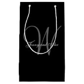 Petit Sac Cadeau Mariage noir et argent Monogramme (Devant)
