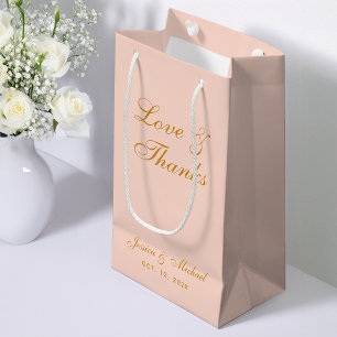 Petit Sac Cadeau Mariage Rose amour & Merci Simple Gold Calligraphy