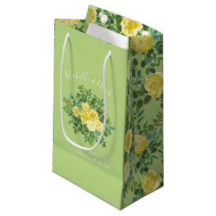 Petit Sac Cadeau Mariage Vintage Rose de printemps jaune et vert