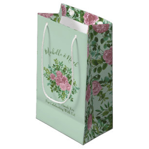 Petit Sac Cadeau Mariage Vintage Vert & Rose Pastel Floral