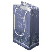 Petit Sac Cadeau Mariages d'hiver pins bleu art merci (Devant Angle)