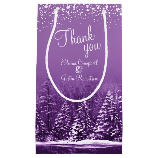 Petit Sac Cadeau Mariages d'hiver pins pins violet art merci (Devant)