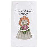 Petit Sac Cadeau Mariée de mariage avec bouquet de fleurs roses (Devant)
