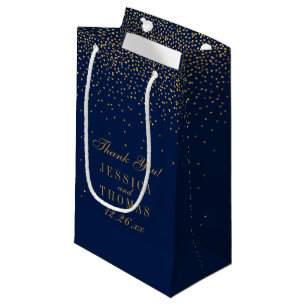 Petit Sac Cadeau Marine Blue & Glam Gold Confetti Mariage Faveur