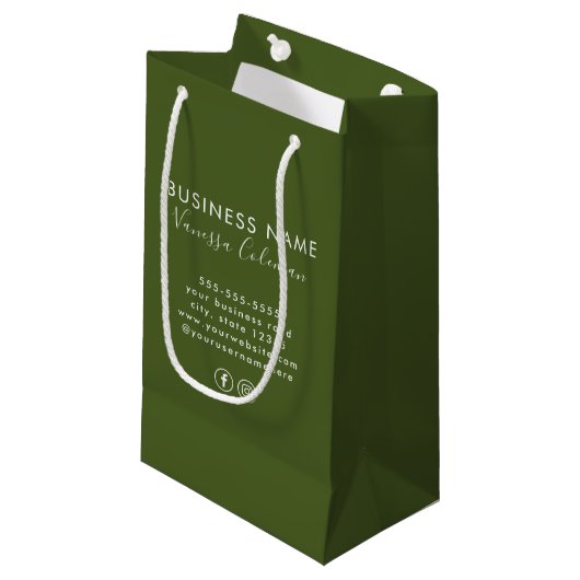 Petit Sac Cadeau Marque Professionnelle Script Minimal Vert mousse (Devant Angle)