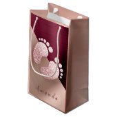 Petit Sac Cadeau Marsala Nom Bébé Pieds Rose or Baby shower rose (Dos Angle)