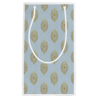 Petit Sac Cadeau Médaillon Ikat Glittery - Sky Blue & Gold